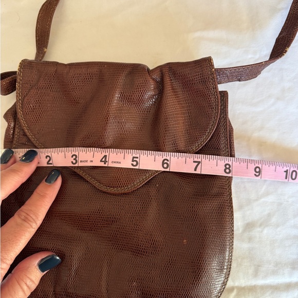 Ann Taylor Vintage Italian Brown Lizard Embossed Leather Crossbody Bag - Picture 7 of 9